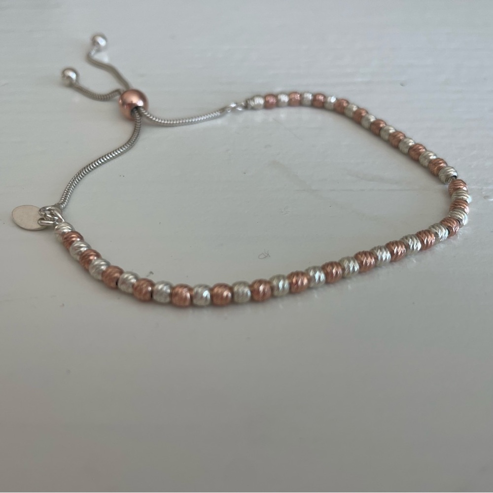 Mia Fiore Adjustable Sterling Silver and Rose Gold Beaded Bracelet